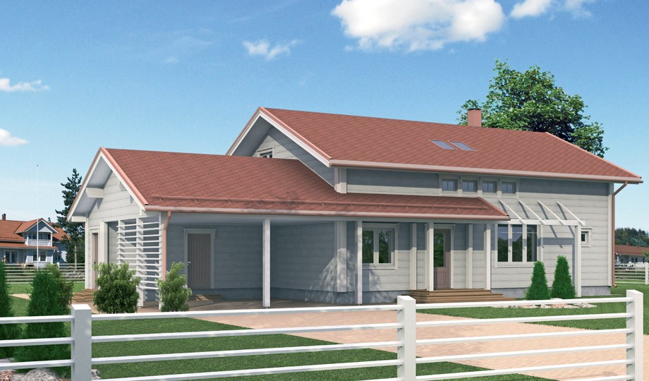 Проект AAPO2 185 ✫ дом со вторым светом, с гаражом, с террасой и сауной ✫ Планировка и фото