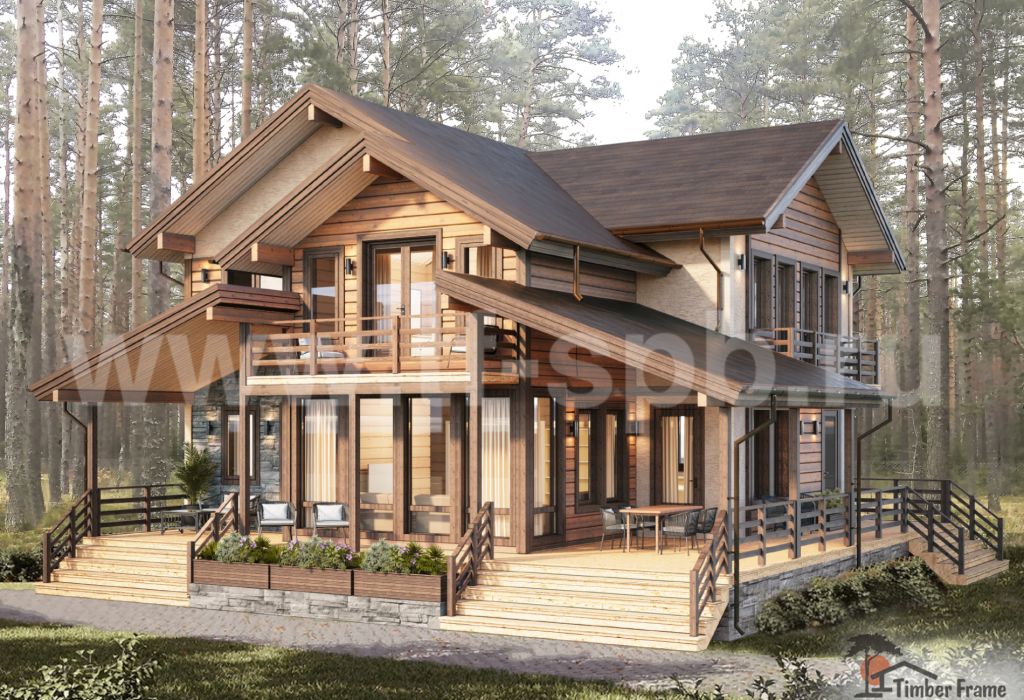 Проект KAUNIS 330 ✫ дом с цоколем, с балконом и с террасой ✫ Планировка и фото