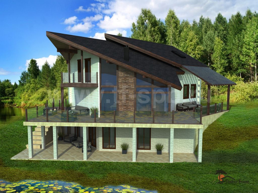 Проект TUOMI 358 ✫ дом со вторым светом, с мансардой, с цоколем, с балконом, с террасой и сауной ✫ Планировка и фото